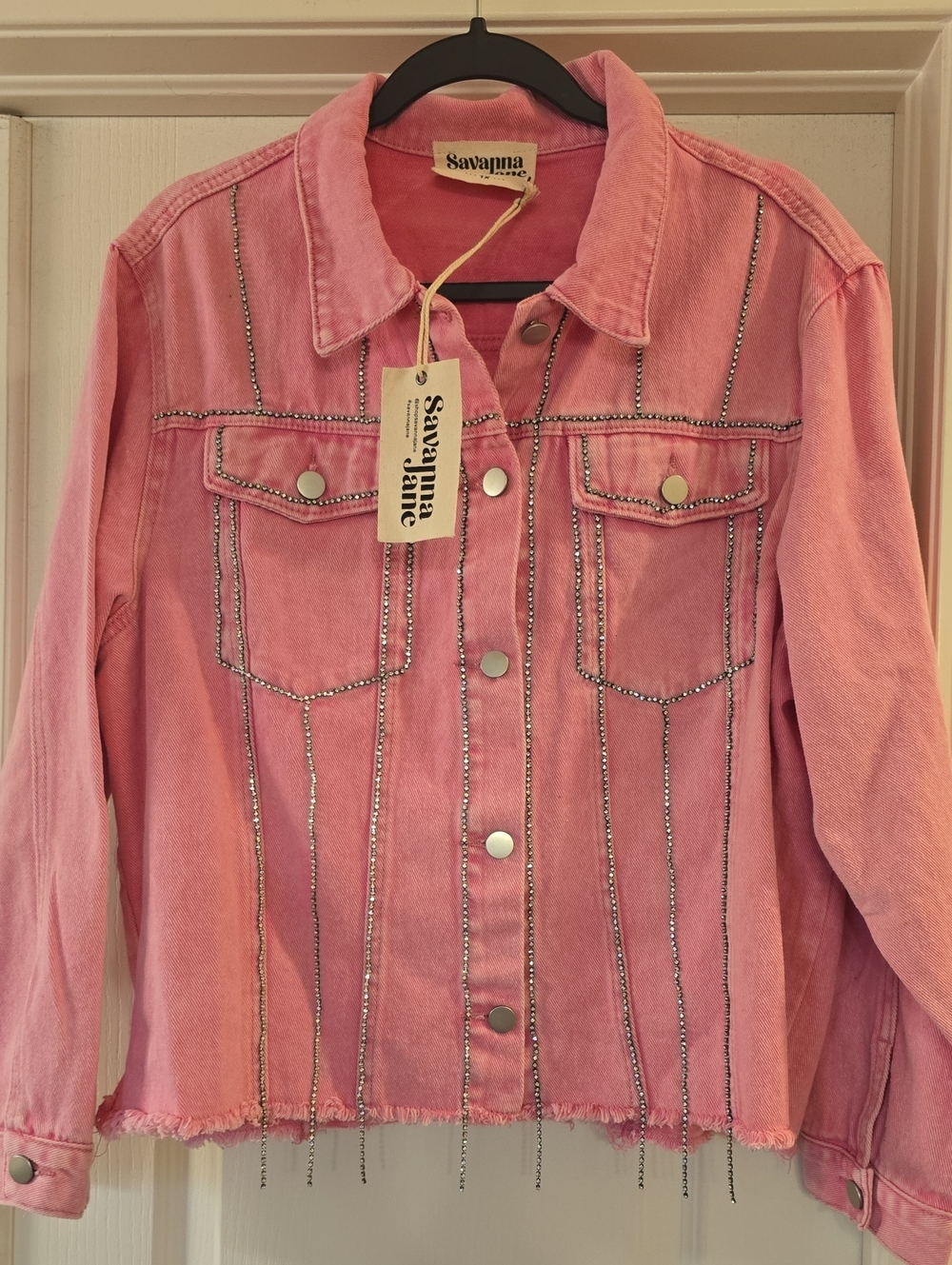 Savanna Jane Pink Denim Jacket with Rhinestone Trim